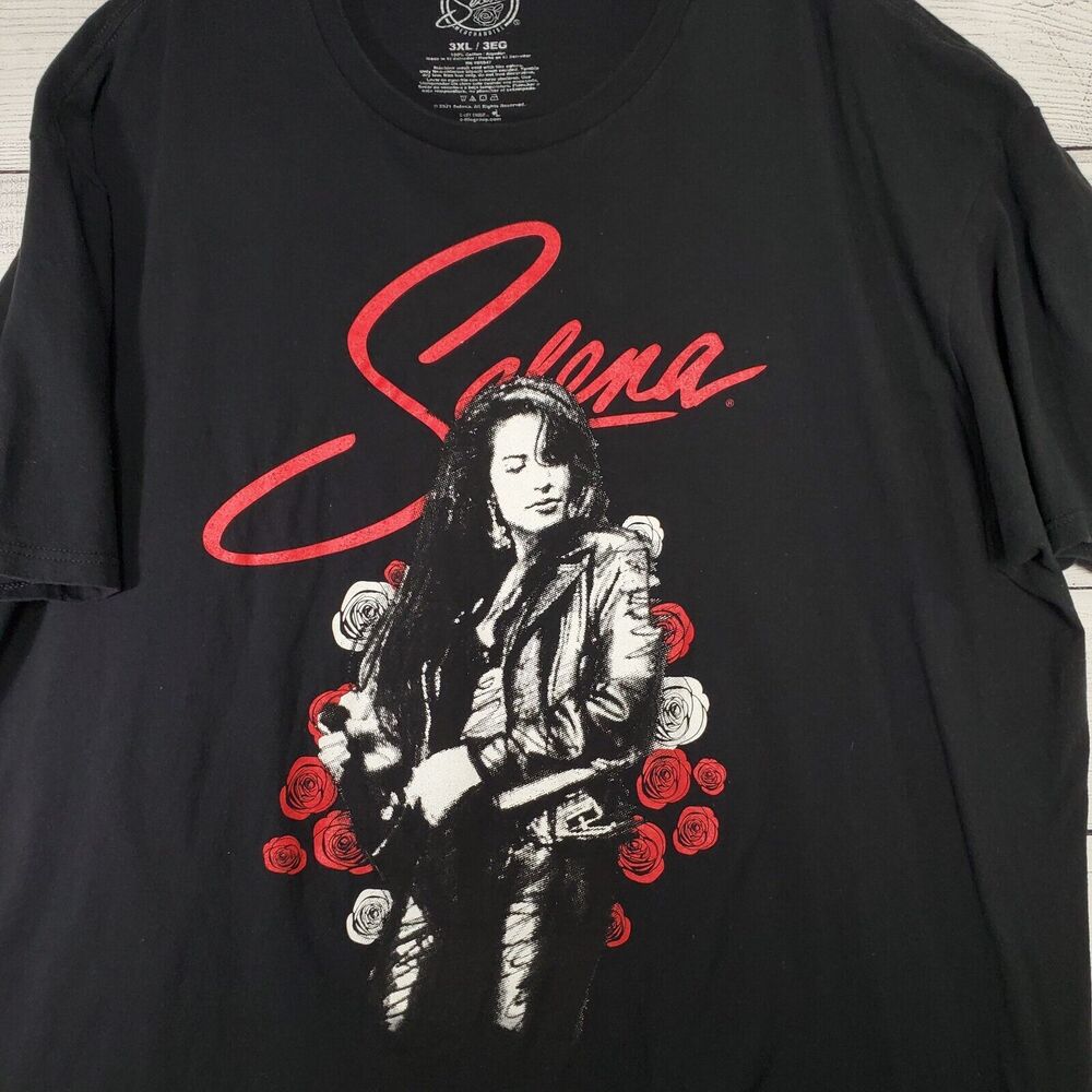 Selena Graphic Tee Black Roses Music Shirt Mens 3XL